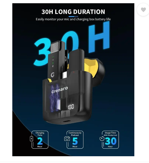 Grenaro Mic For Youtube, Mike For Vlogging,Video Maker, Wireless Mic with Charging Case Microphone - Image 3